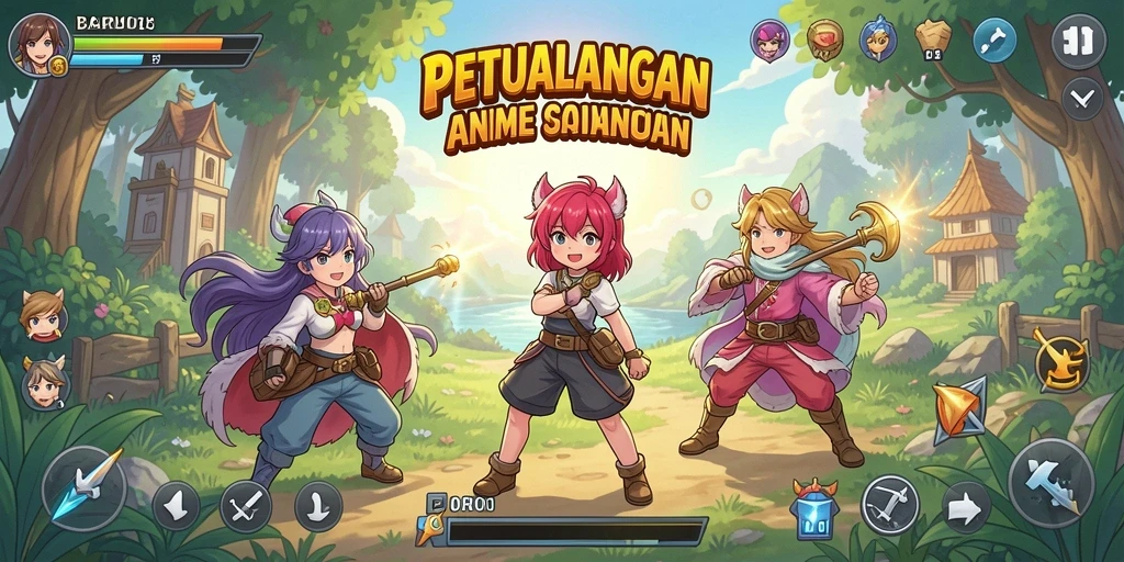Tampilan gameplay BARU01 dengan karakter anime yang menarik.