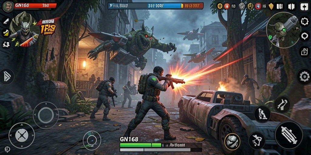 Tampilan gameplay menegangkan dalam GN168, penuh aksi dan strategi.