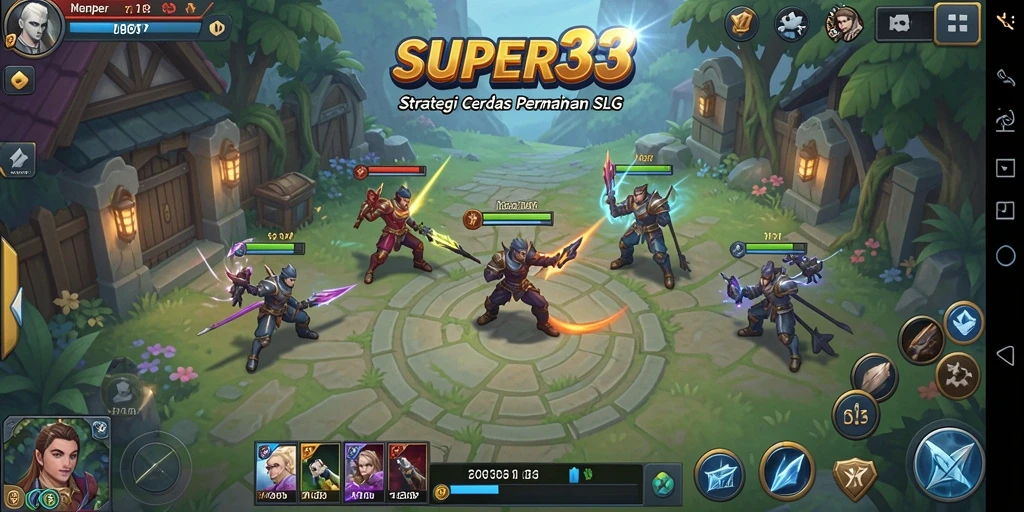 Tangkapan layar gameplay <strong>SUPER33</strong> yang menampilkan pertempuran strategis yang intens.